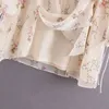 Vintage Two piece set boho floral dress women summer korean ladies es vintage long sleeve ruffle elegant 210521