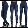 Womens Clothing Apparel Drop Delivery 2021 Autumn Sexy Women High Waisted Stretch Slim Fit Pants Denim Straight Skinny Jeans Black Light Blue