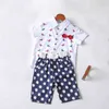Jungen Sommerkleidung Kinder Outfits Cartoon Print Revers Hemd + Shorts Gürtel 3 Stück Jungenanzug 210515