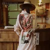 Camisa longa rosa vestido mulheres manga outono impressão túnica botão de seda floral up ladies desses roupas 210427