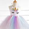 Eleganta tjejer sequin top unicorn tutu klänning glänsande prinsessa justerat stopp hals sommar prom baby kostym 210529