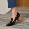 Leather Women Shoes Slip-On Retro Belt Buckle Shoes Thick Heel Fashion Spring/Autumn All-match Pumps Size 34-40