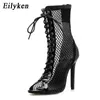 Eillken мода молния Peep Toe сетки ботинки осенних лодыжки ботинки сандалии тонкий каблук женщина высокие каблуки bootie размер 35-40 y0914
