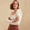 Sexy quadratischer Kragen Pullover Pullover Frauen Herbst Winter elegante Vintage gestrickte weibliche Basic Jumper 210427