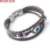 WOJIAER bleu chanceux mauvais œil cuir tresse Bracelet pour Homme multicouche noir corde Couple Bracelets bijoux cadeau BC003