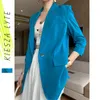 Sommer Dünne Blazer Für Frauen Mode Lässig Blau Drei Viertel Ärmeln Chiffon Anzug Jacke Weibliche Sonnenschutz Kleidung 210608