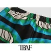 TRAF Women Fashion Side Pockets Gedrukt Wide Been Broek Vintage Hoge Elastische Taille Trekkoord Vrouwelijke Enkellebroek Mujer 210925