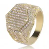 Bague hexagonale pour hommes, bijoux HipHop tendance de qualité supérieure, plaqué or 18 carats, Bling Ice Out CZ Hip Hop Rings273z