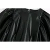 Frauen Mode Faux Leder Getreide Blusen Vintage Batwing Hülse Zurück Reißverschluss Hemden Weibliche Chic Tops 210520