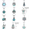 Mix Order Heart Flower Tibetan Silver Turquoise Hanger Kettingen DMTQN055 Mode Gift Nationale Stijl Dames DIY Ketting Hangers