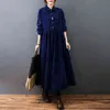 2021 nuevo Otoño Invierno mujeres vestido Vintage sólido pana Casual suelta moda manga larga Oficina elegante señoras vestidos niñas Y1204