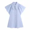 Femmes douces Turn-Down Col Robe Summer Fashion Dames College Style Mignon Femelle Couleur Solide Mini 210515