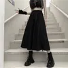 HARAJUKU Kore Tarzı Beyaz Siyah Maxi Etek Kadınlar Için Okul Gençler Düzensiz Yüksek Bel Etek Moda Uzun Etekler 210619