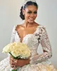 Vestido de Noiva 2021 Vintage Ball Gown Bröllopsklänningar Illusion Lace Appliques Long Dubai arabiska brudklänningar för kvinnor