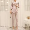 Fatos femininos blazers blazers set terno mulheres moda elegante xadrez trabalho calça ol 2 peça para negócios tailleur femme traje mujer