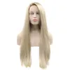 Perucas sintéticas de renda longa peruca de cabelo frontal ombre platina cinzas loiras sedosas mel reto mel médio parte frontal destaque para mulheres negras