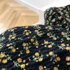 O Neck Light Yellow Small Floral Dress Women Summer Fashion Over The Knee Puff Sleeve Print Long Dresses Ladies 210520