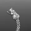 Norse Viking Fenrir Wolf Hoofd Twisted Kabel Bangle Manchet Bracelet Arm Ring Pagan Sieraden 2 Kleur