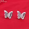 JISENSP Romântico Double Butterfly Brincos para Mulheres Aço Inoxidável Jóias Pequenos Desenhos Animados Animal Prisioneira Brincos Girls Kids presentes q0709