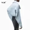 VGH Casual Blue Jacket pour les femmes revers à manches longues goutte épaule lâche minimaliste ouvert avant manteaux pour femmes mode 211014