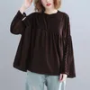 Femmes lâches blouses décontractées chemises nouvelle arrivée automne style simple velours côtelé patchwork mousseline de soie femme à manches longues hauts S2731 210412