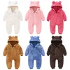 Cute Plush Bear Baby Rompers Toddler Girl Overall Jumpsuit Spring Autumn Hooded Zipper Boys Romper Infant Crawling Clothing 211101