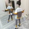 Teen Girls Clothing Letter Sweatershirt + Leggings Tracksuits For Patchwork Costumes Casual Style Kids 210527