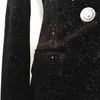 High Street est Baroque Mode Designer Blazer Jacket Collier Châle Femme Bling Star Velvet Coat 210521