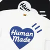 Camiseta para hombre y mujer human 20SS bicolor gran amor 0192 algodón estampado cuello redondo hecho suelto retro manga corta casual TEE