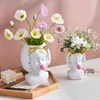 Pièce Style Nordique Résine Visage Humain Vase Fille Mignonne Bubble Gum Décoratif Pot De Fleur Succulent Pot De Fleur Maison Table Décor 211103