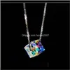 Pendentif Colliers Pendentifs Bijoux Carré Cristal Aurora Sucre Cube Femelle Clavicule Chaîne Simple Mode Tempérament Collier Livraison Directe