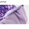 Semester sommar kvinnor lila blommig utskrift Sexig dam rund hals kortärmad A-Line Mini Dress Robe Femme 210514