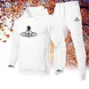 2022 New Vivienne Imprimé Sport Wear HoodieSweatpants Haute Qualité Solide Couleur À Capuche Jogging Costume Homme Marque Survêtement G1217