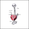 Nombril Bell Bouton Anneaux Corps Bijoux En Gros Sexy Amour Coeur Ventre Piercing Zircon Cristal Femmes Médical Inoxydable Drop Delivery 2021 Jc