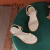 Sophitina Lederen Basic Summer Dames Schoenen Sandalen Platte Soft Modieuze Bling Casual Ronde Teen Gesp Strap FO368 210513