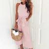 Elegante sexy jumpsuits vrouwen mouwloze gestreepte jumpsuit losse broek brede been broek rompertjes vakantie golfted leotard overalls 210419