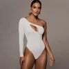 CNYISHE Sexy One shoulder Hollow Out Bodysuits Rompers Women Jumpsuits Solid Fitness Skinny One Piece Female Overalls Casual Top 210419