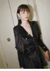 Women Velvet Sexy Loose A Line Dress Pure V Neck Single Buttons Puff Sleeve Party Night Elegant Black Sequin Mujer 210421