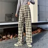 Plaid Pant's Summer Korean Japanese Loose Thin Wide Leg Versatile Straight Casual Trend 210915