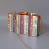 Fashion Acrylic Box Clutch Colorful Patchwork Party Striped Cute Casual Wedding Evening Bag