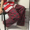 Hookohhou Harajuku Czerwony Plaid Pant Gothic Streetwear Sprawdzone Spodnie Koreańska Moda Oversize Wide Neg Supworty 211124