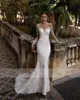 abiti da sposa a sirena di lusso manica lunga da spiaggia applique in pizzo treno staccabile con perline abiti da sposa Vestido De Novia223L