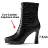 Meotina Winter Stiefeletten Frauen Natürliche Echtes Leder Dicke High Heel Kurze Stiefel Zip Spitz Schuhe Dame Herbst Größe 34-39 210520