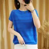 Cotton T-shirt Women Summer Round Neck Pullover Pure Color Knitwear Plus Size Casual Tops Short Sleeve Tees 14642 210527