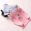 Primavera Autunno 2-10 anni Bambino Abbigliamento per bambini Manica lunga a sbuffo Tinta unita Cartoon Magliette di base per bambini Ragazze 210529