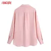 Tangada Women Oversized Pink Shirt Blouse Long Sleeve Chic Female Lady Shirt Blusas Femininas CE245 210609