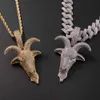 Animal Goat head Pendant Hip Hop Color Zircon Necklace Iced Out Cubic Zirconia Fashion Jewelry For Men X0509292T