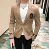 Spring Casual Blazer Suit Jacket Embroidery Black Social British Blazers Men Suits Wedding Coat Club DJ Stage Clothers 210527