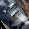 Men's Graffiti Ripped Short Jeans Summer Fashion Casual Slim Big Hole Retro Style Denim Shorts Male Brand Clothes 210713