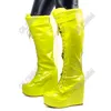 rontic 여성 겨울 무릎 높은 부츠 레이스 위로 섹시한 웨지 힐 라운드 발가락 화려한 10 색 클럽 신발 여성 플러스 미국 크기 5-20